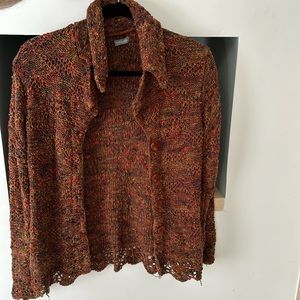 Burnt orange/ brown toned knit sweater button up